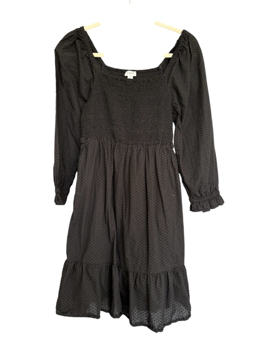 J. Crew Black Swiss Dot Smocked Mini Dress Puff Sleeve Size S